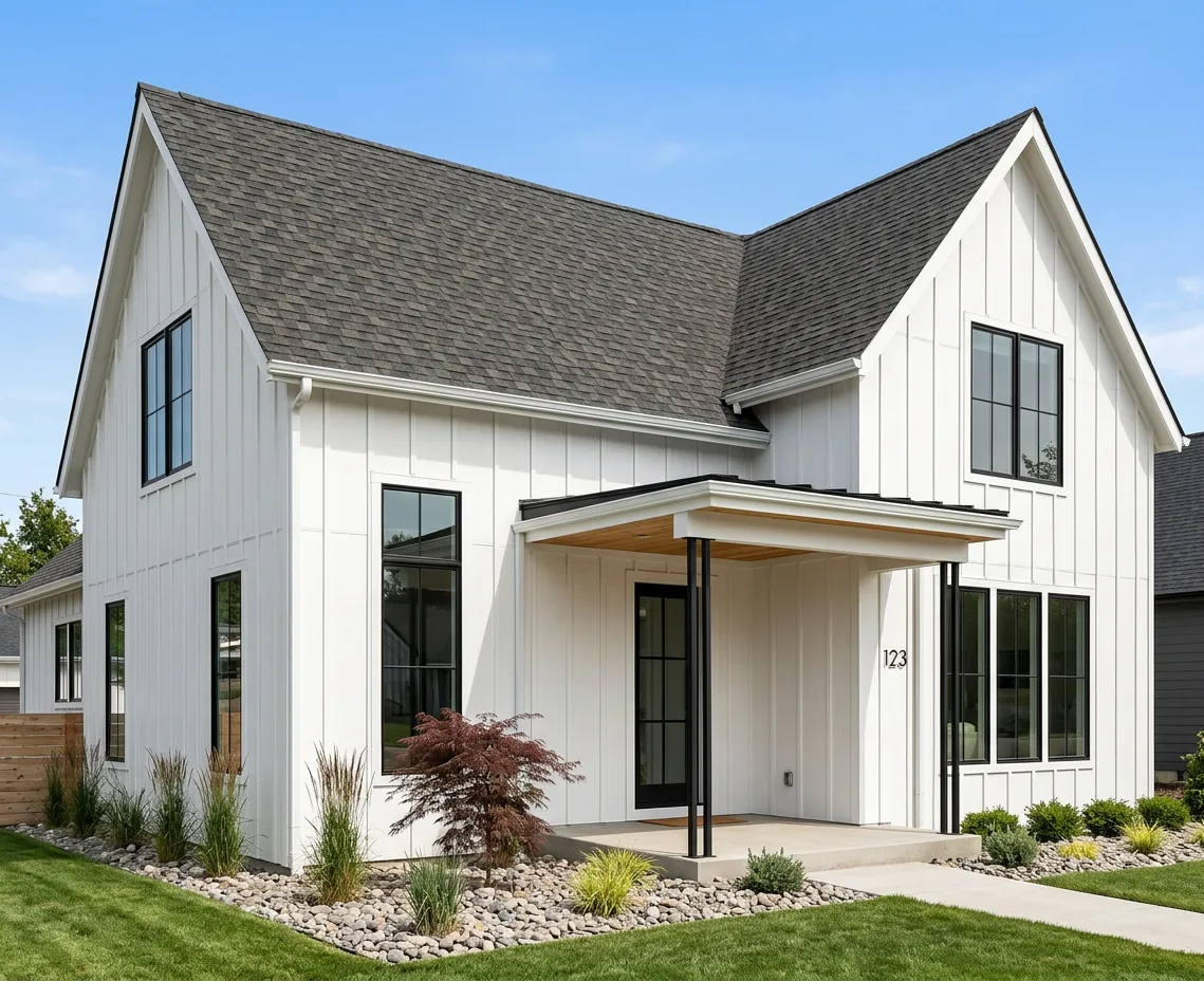 Modern Farmhouse home with Weathered Wood roof -- Atlas Pinnacle Pristine WEATHERED WOOD (left-34)