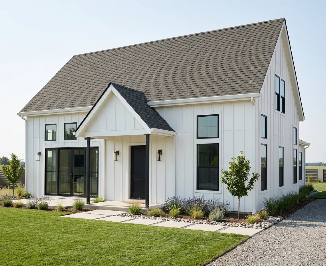 Modern Farmhouse home with Weathered Wood roof -- Atlas Pinnacle Pristine WEATHERED WOOD (right-34)