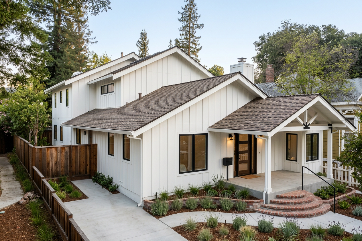 Modern Farmhouse home with Weathered Wood roof -- CertainTeed Landmark Pro Max Def Resawn Shake (right-34)