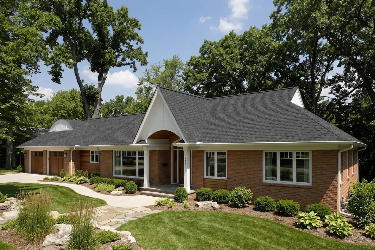 Ranch home with Black roof -- CertainTeed Landmark Charcoal Black (left-34)