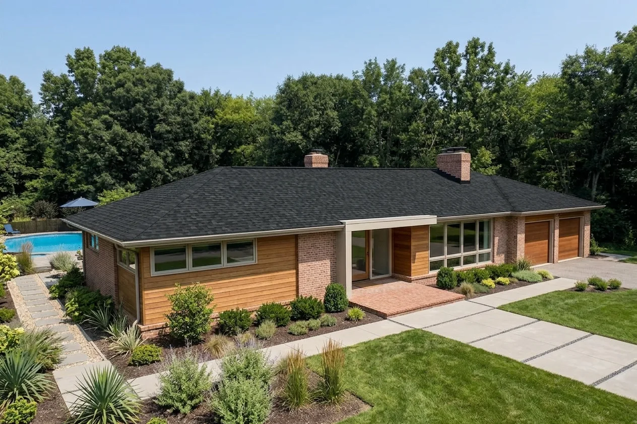Ranch home with Black roof -- IKO Dynasty Granite Black (left-34)