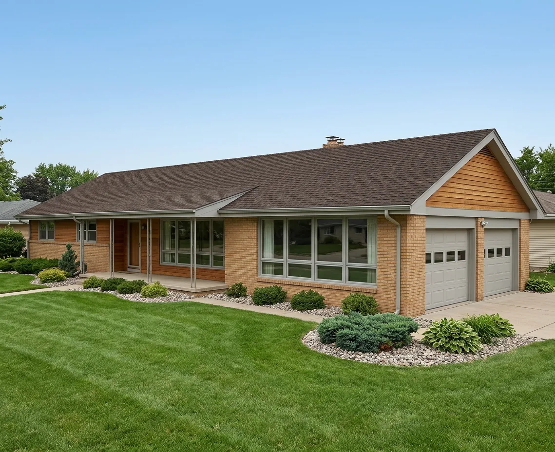 Ranch home with Brown roof -- Atlas Pinnacle Pristine BURNT HICKORY (right-34)