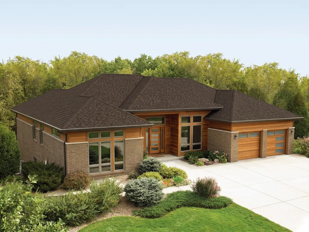 Ranch home with Brown roof -- IKO Cambridge Dual Brown (left-34)