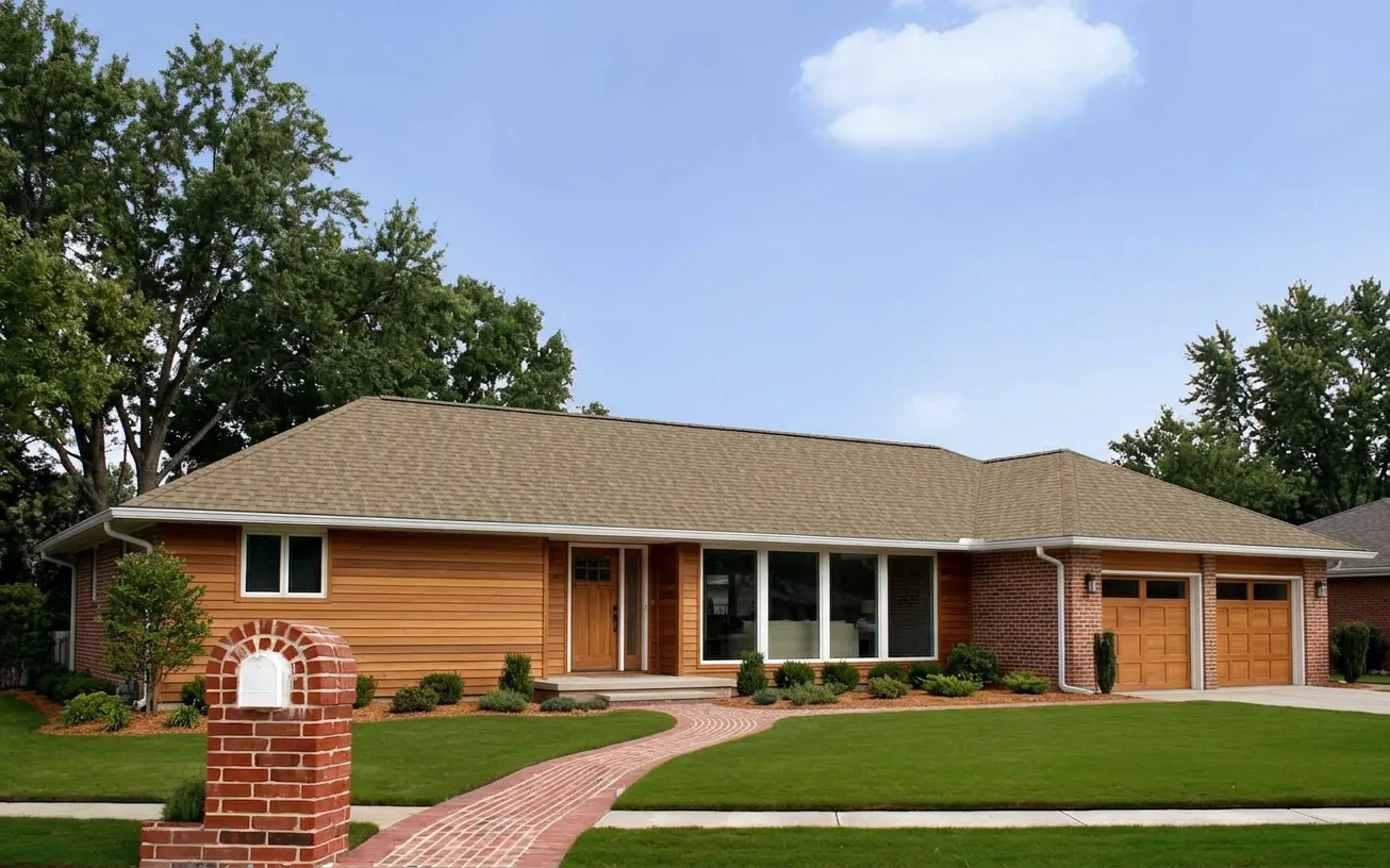 Ranch home with Brown roof -- Owens Corning Duration Sand Castle (right-34)