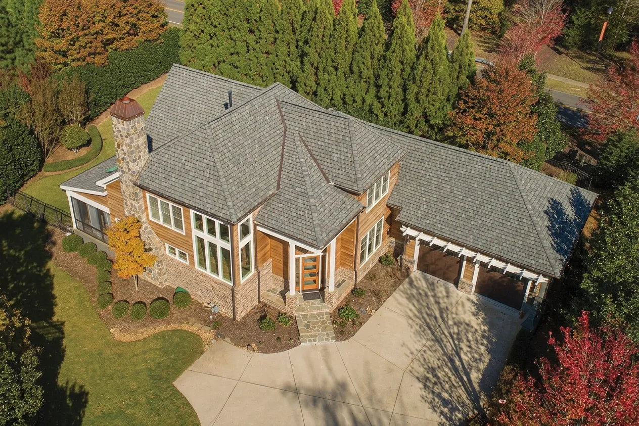 Ranch home with Charcoal roof -- CertainTeed Belmont Stonegate Gray (right-34)