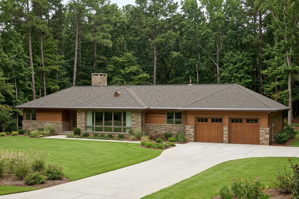 Ranch home with Charcoal roof -- CertainTeed Grand Manor Gatehouse Slate (right-34)