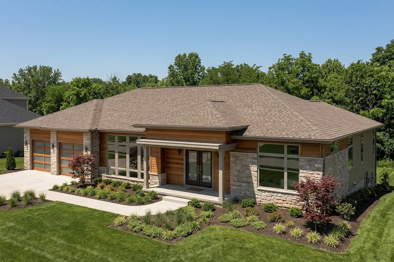 Ranch home with Weathered Wood roof -- CertainTeed Landmark Weathered Wood (right-34)