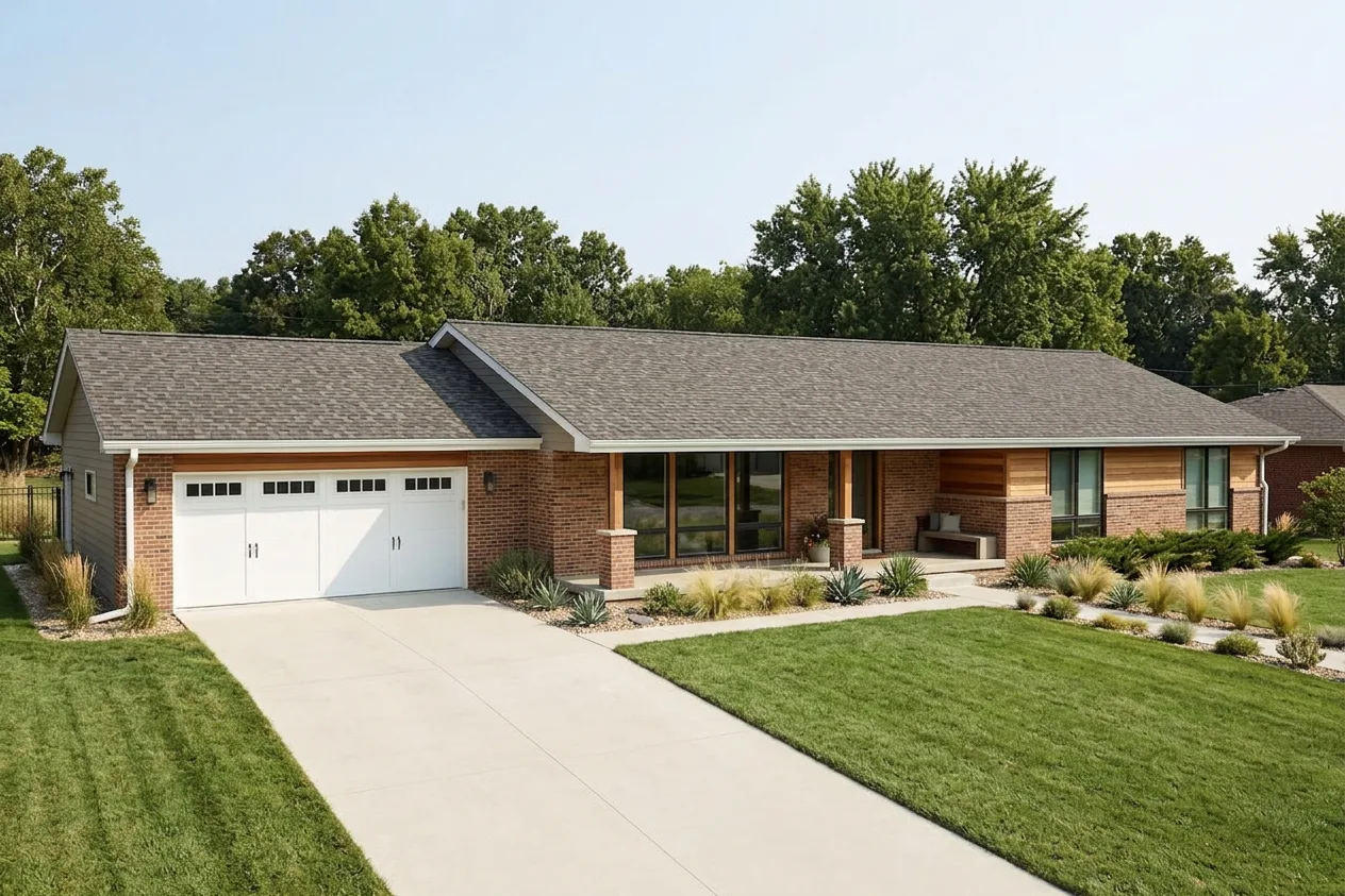 Ranch home with Weathered Wood roof -- CertainTeed Northgate Climateflex Max Def Driftwood (left-34)