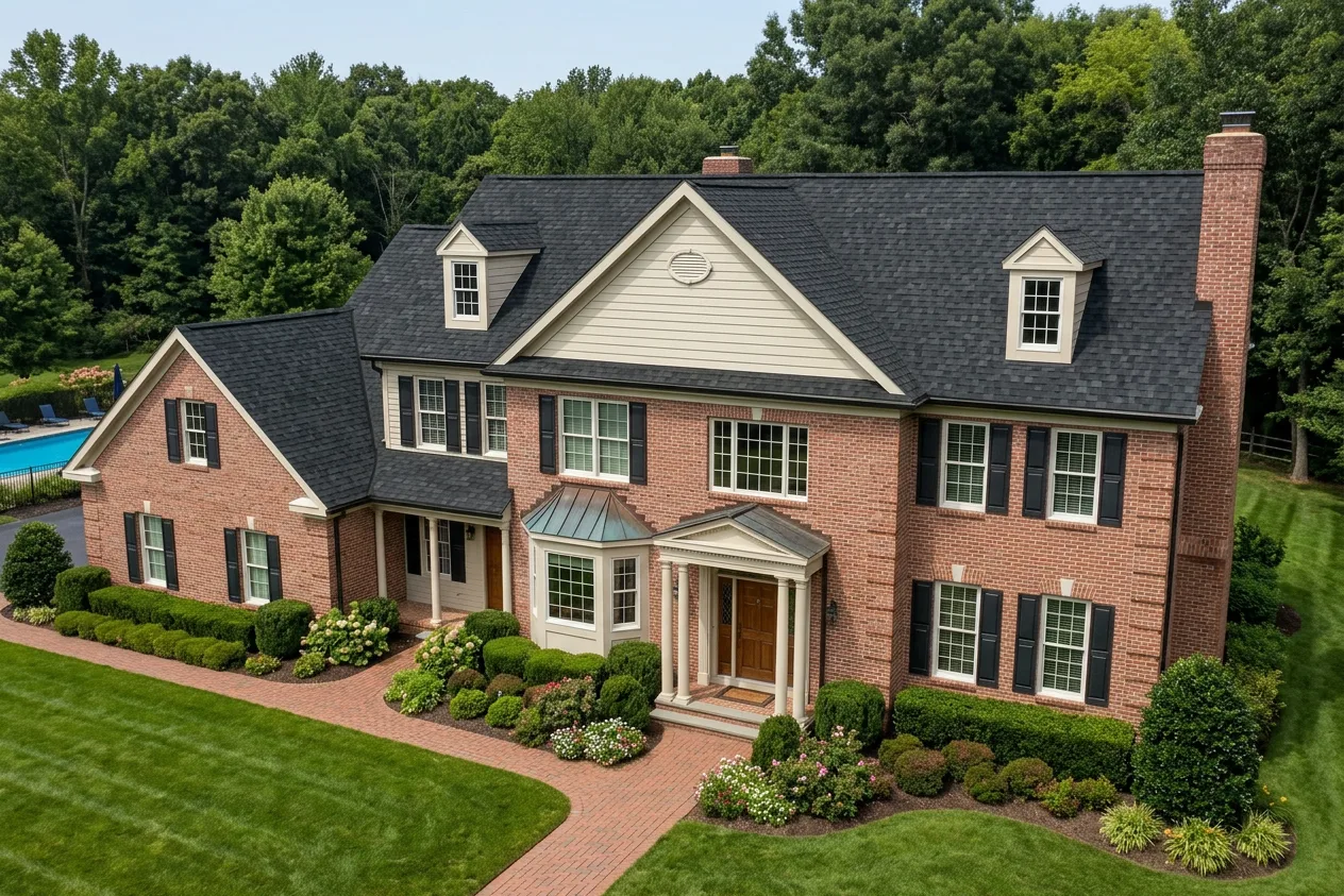 Traditional home with Black roof -- IKO Dynasty Granite Black (right-34)