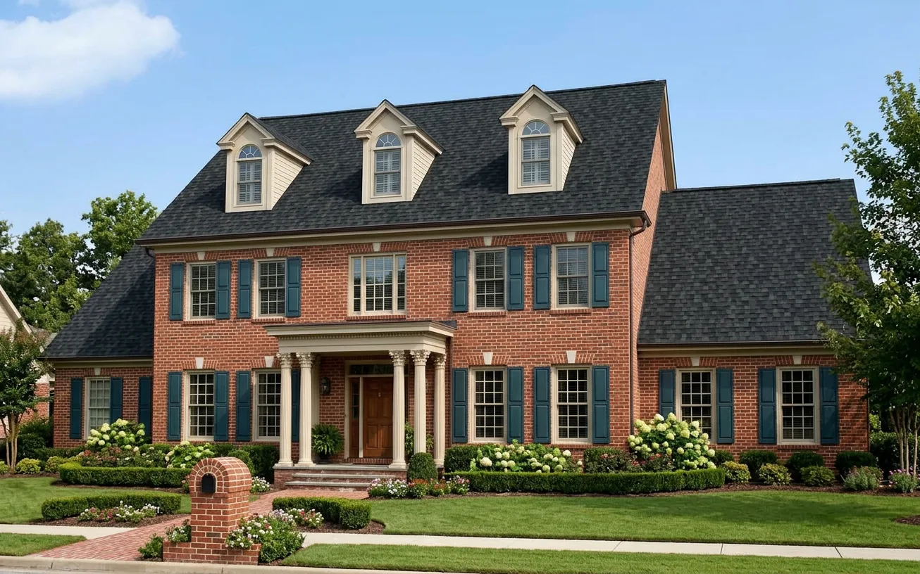 Traditional home with Black roof -- Owens Corning Duration Onyx Black (right-34)