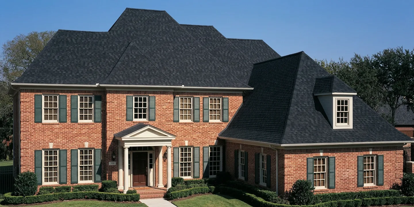 Traditional home with Black roof -- TAMKO Heritage Rustic Black (right-34)