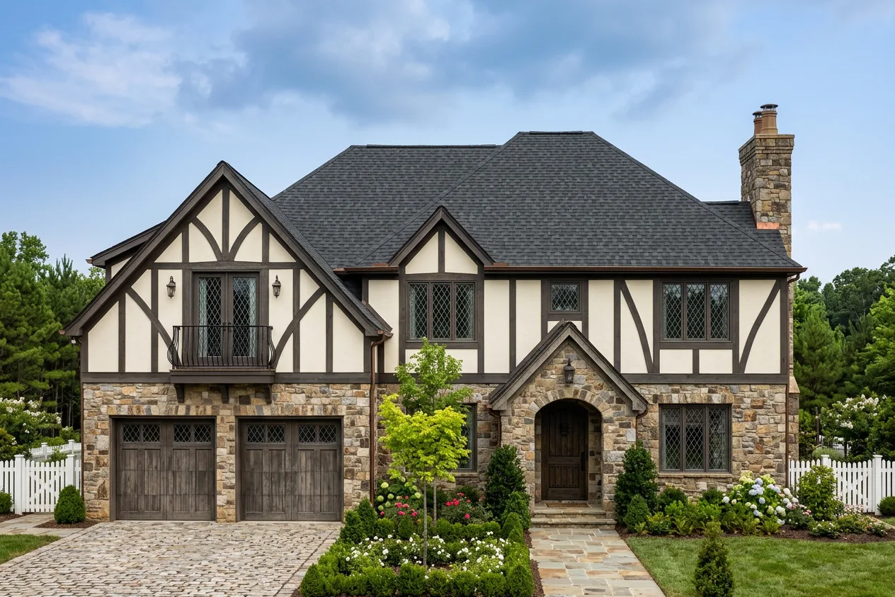 Tudor home with Black roof -- CertainTeed Landmark Pro Cinder Black (front)