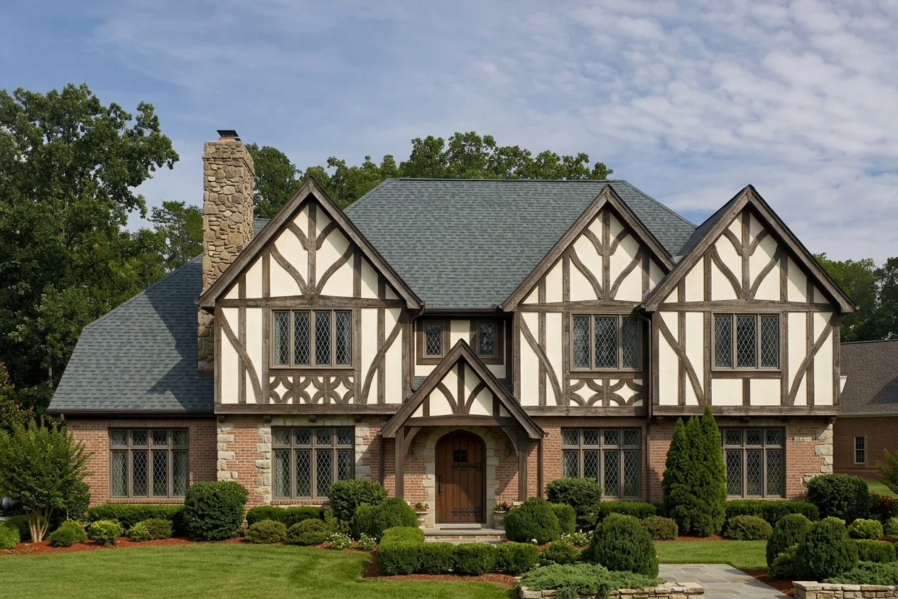 Tudor home with Charcoal roof -- CertainTeed Landmark Colonial Slate (front)