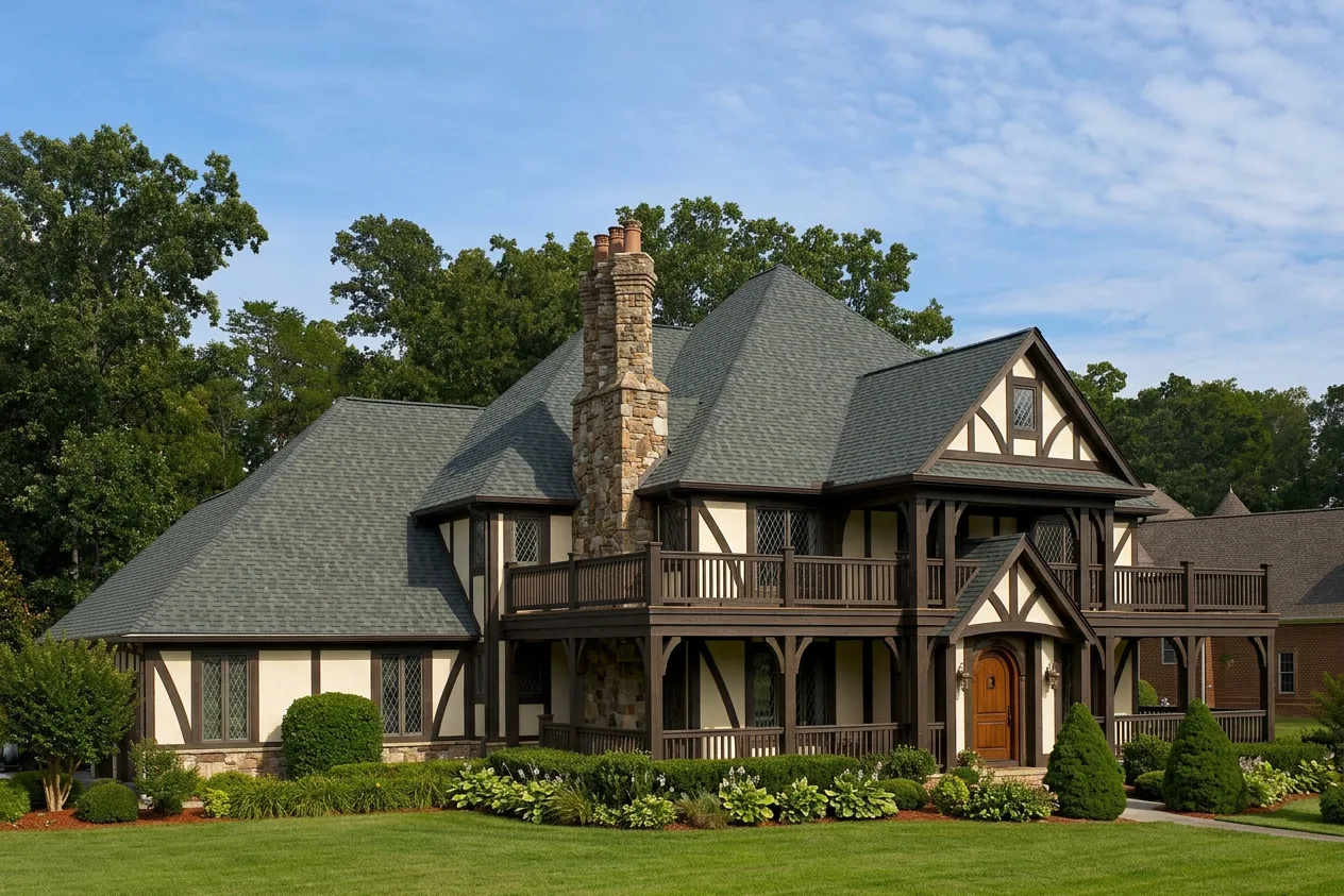 Tudor home with Charcoal roof -- CertainTeed Landmark Colonial Slate (left-34)