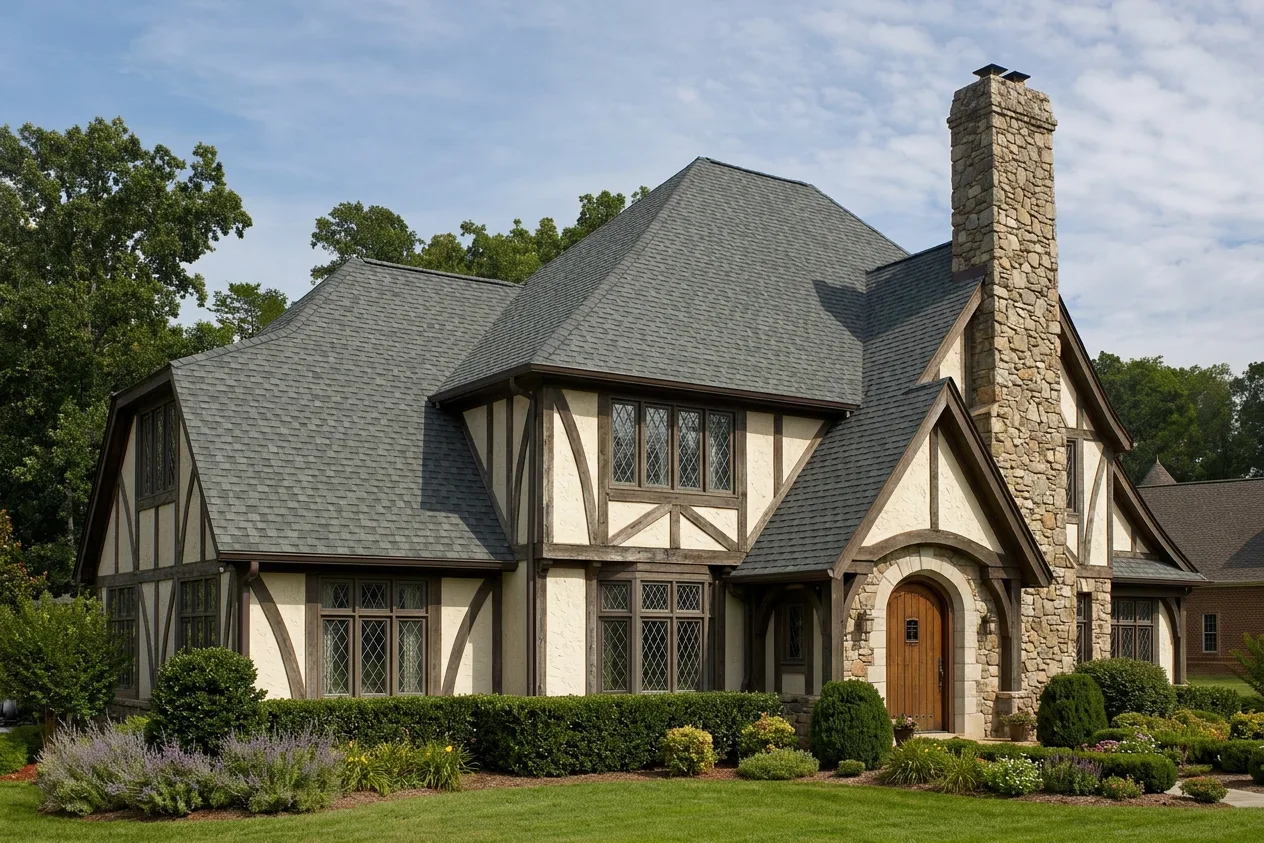 Tudor home with Charcoal roof -- CertainTeed Landmark Colonial Slate (right-34)