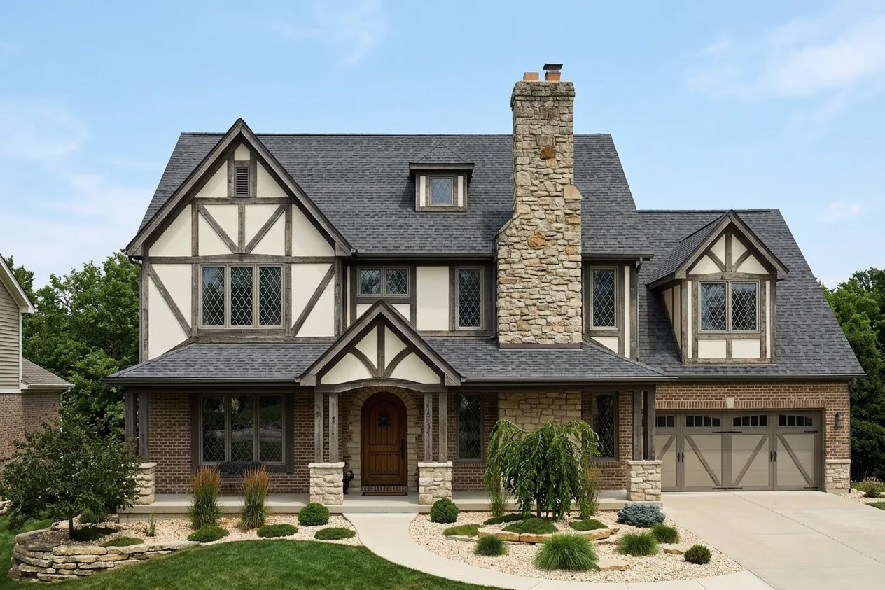 Tudor home with Charcoal roof -- CertainTeed Landmark Pro Max Def Colonial Slate (front)