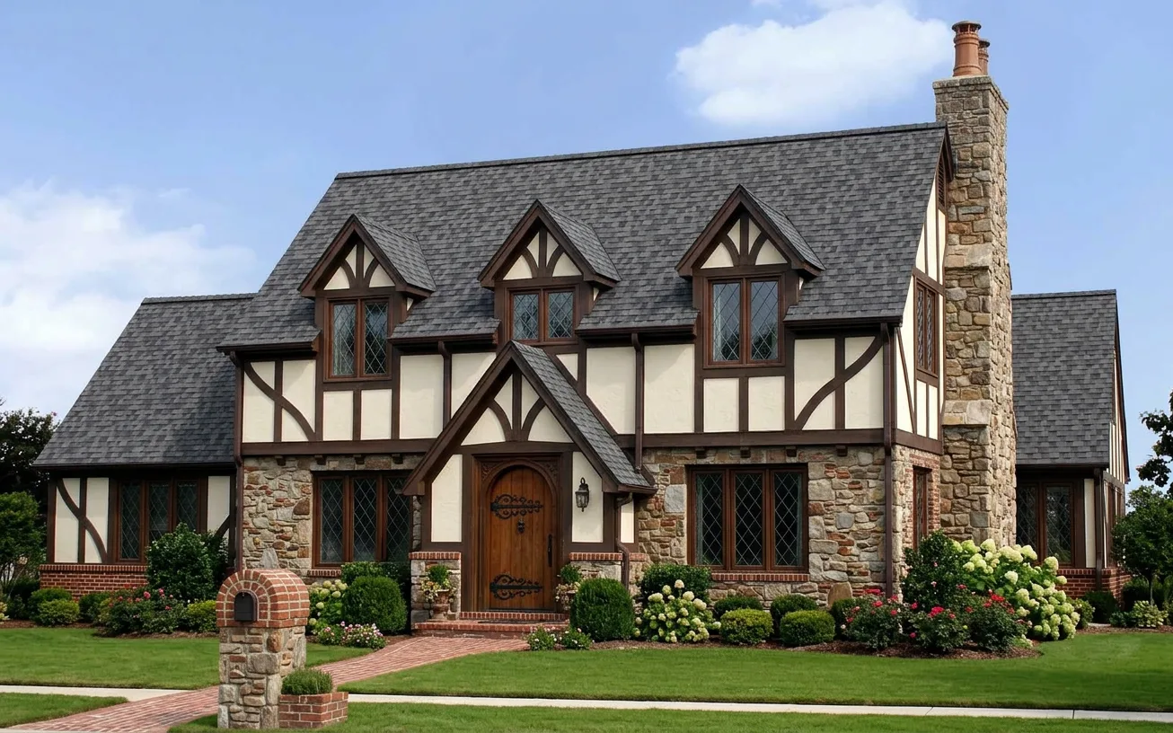 Tudor home with Charcoal roof -- Owens Corning Duration Midnight Plum (right-34)