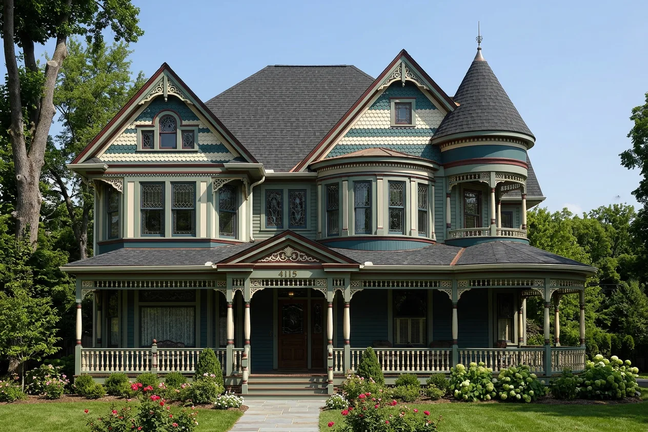 Victorian home with Black roof -- CertainTeed Landmark Charcoal Black (front)