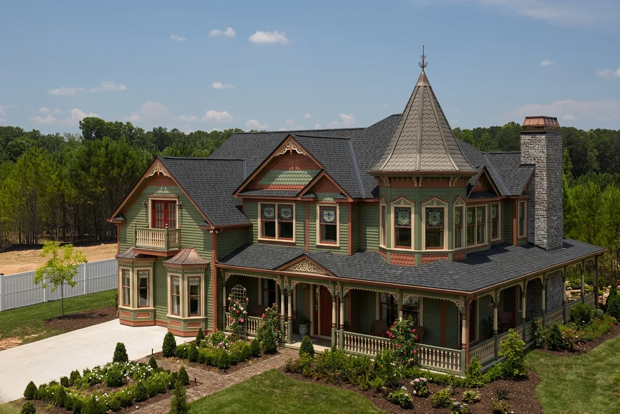 Victorian home with Black roof -- CertainTeed Landmark Pro Cinder Black (left-34)
