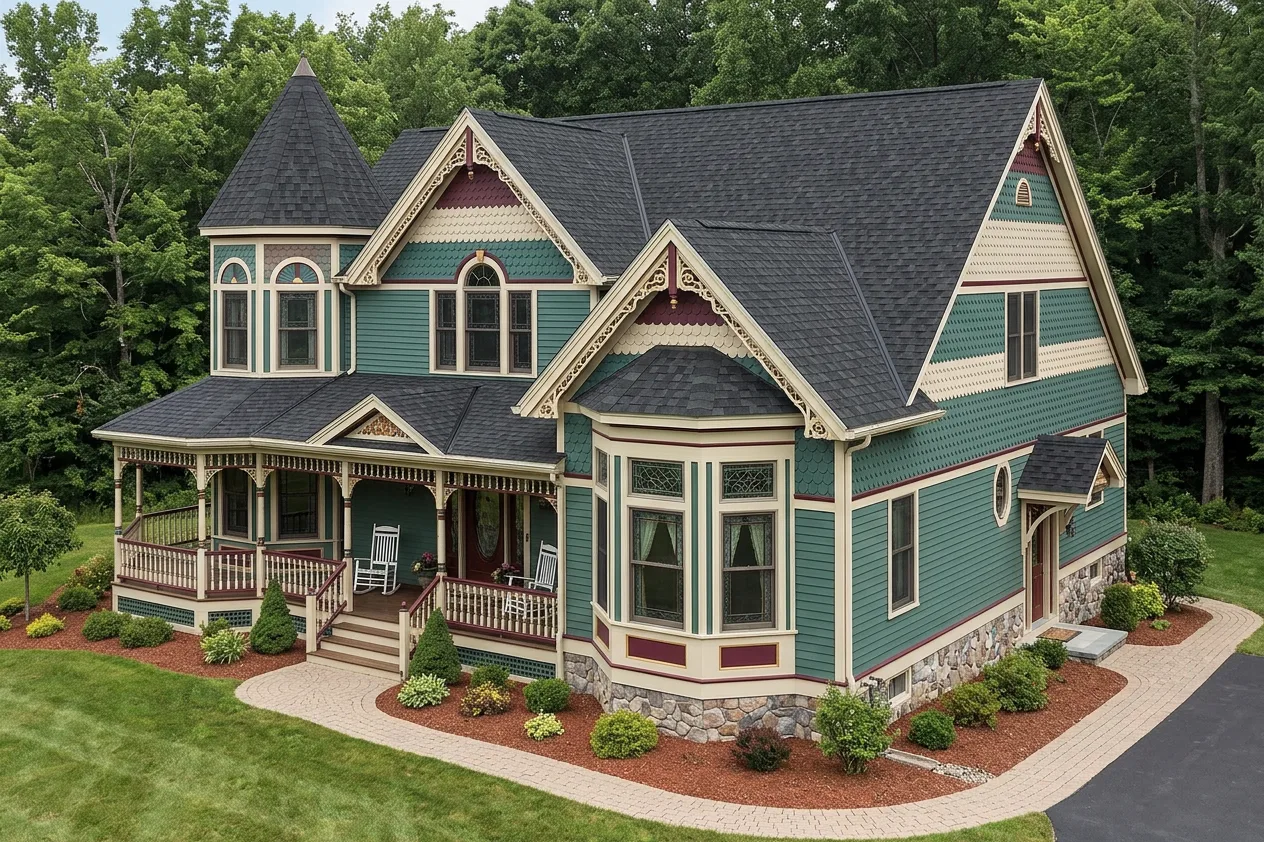Victorian home with Black roof -- IKO Cambridge Dual Black (left-34)