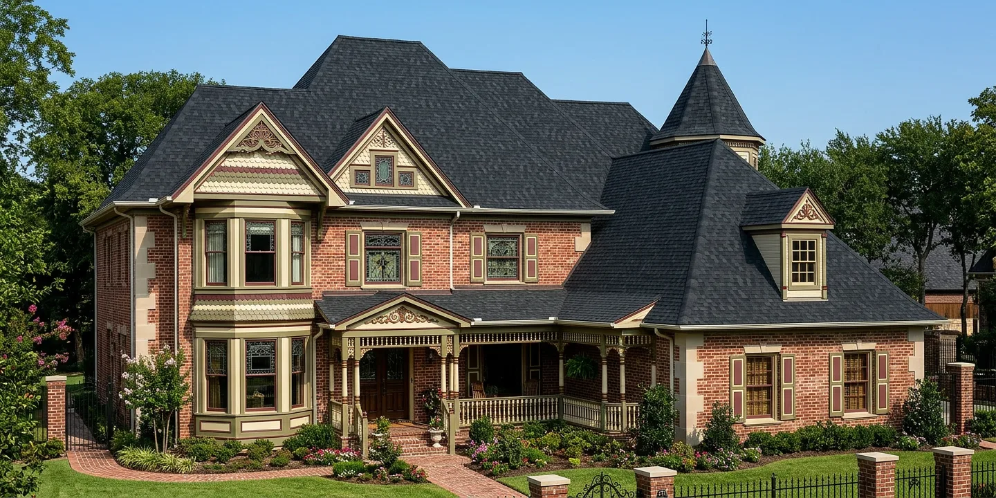 Victorian home with Black roof -- TAMKO Heritage Rustic Black (left-34)