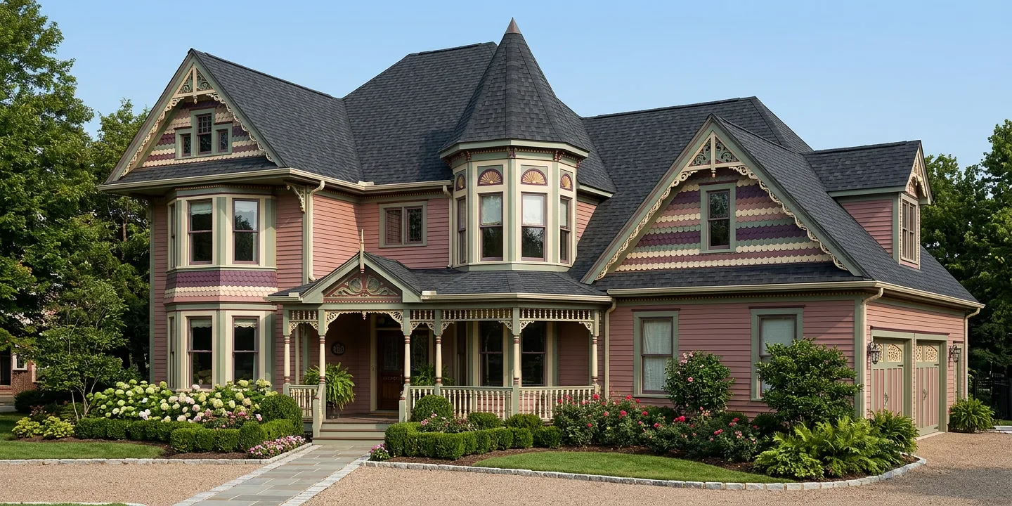 Victorian home with Black roof -- TAMKO Heritage Rustic Black (right-34)