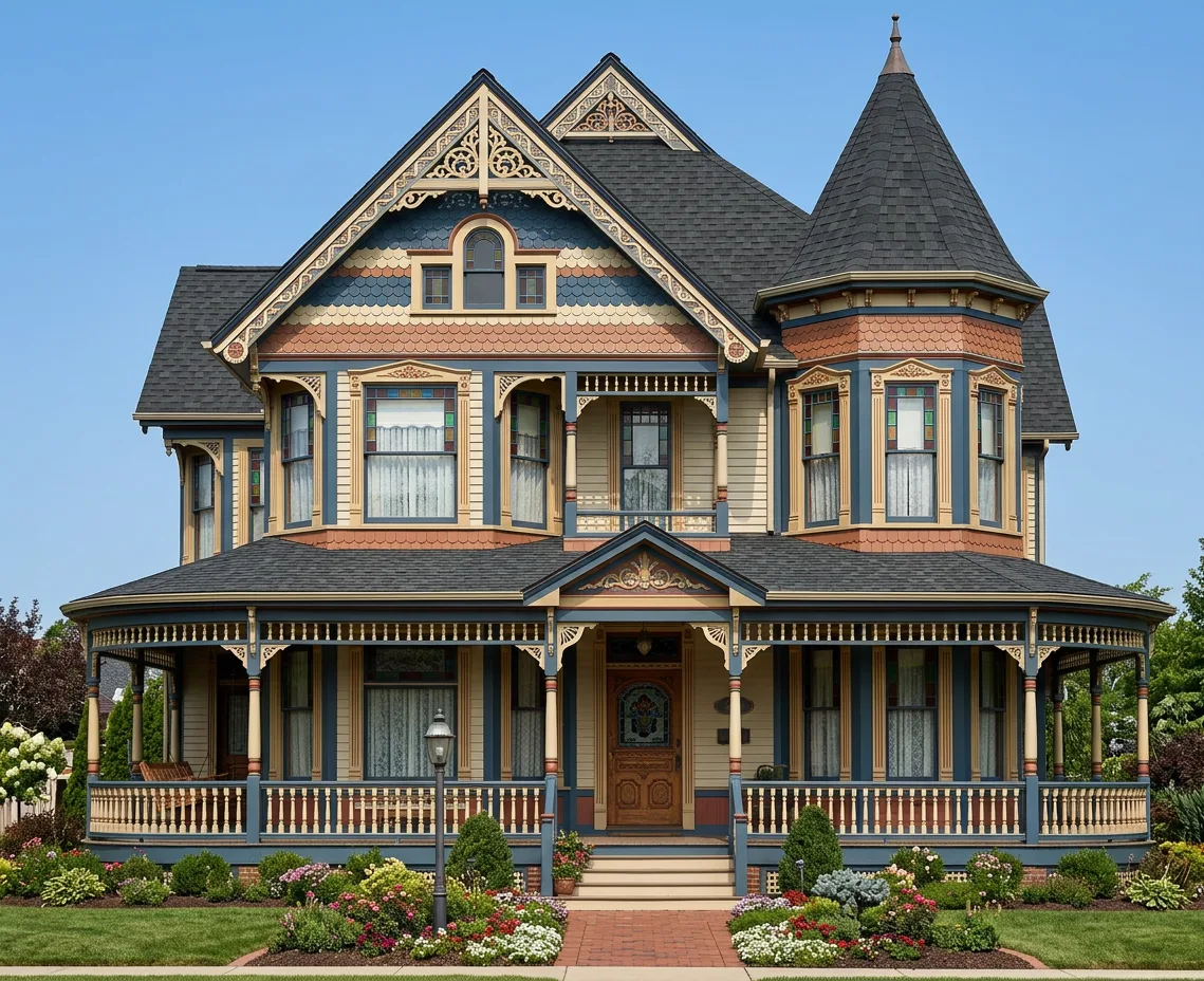 Victorian home with Charcoal roof -- Atlas Pinnacle Pristine BLACK SHADOW (front)