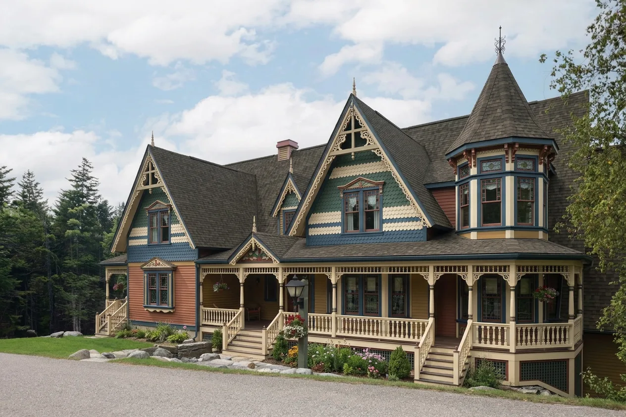 Victorian home with Weathered Wood roof -- IKO Dynasty Driftshake (right-34)