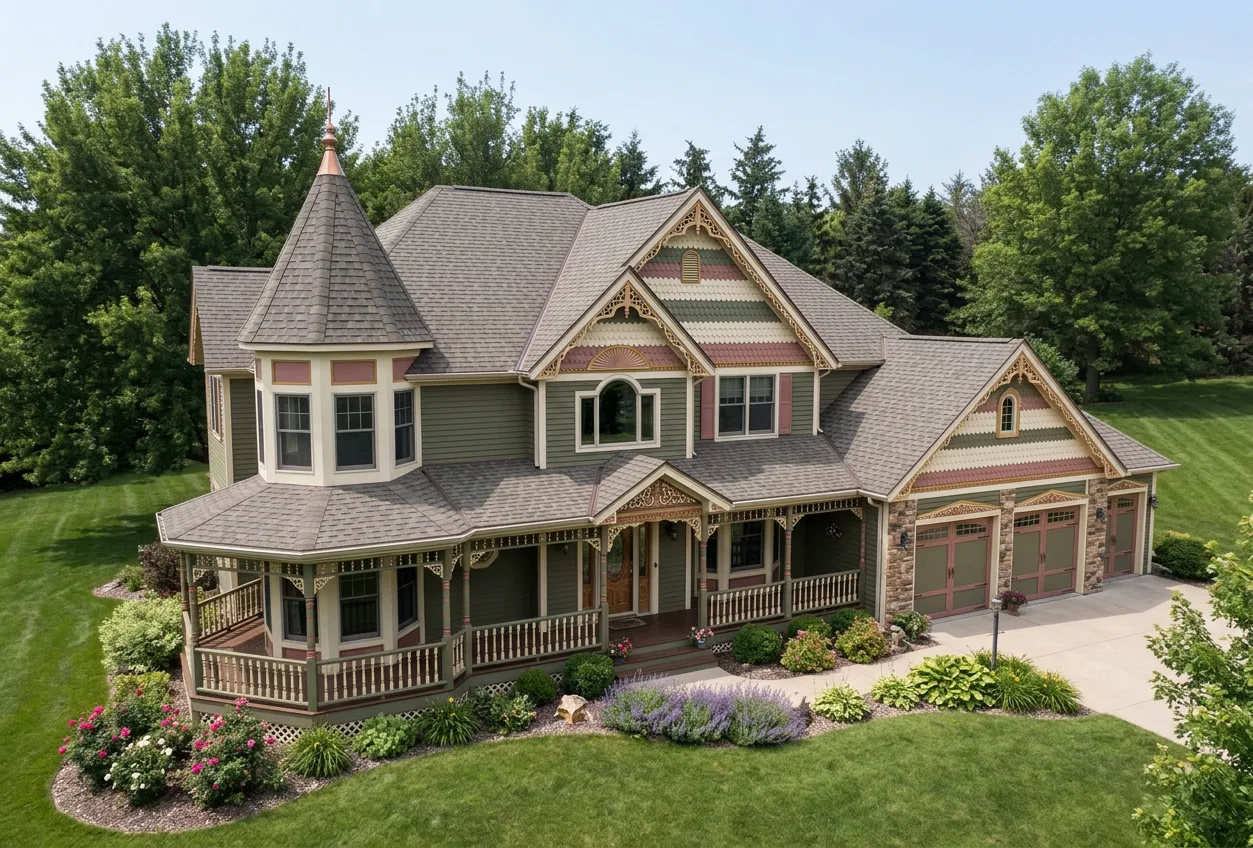 Victorian home with Weathered Wood roof -- Malarkey Vista Weathered Wood (right-34)